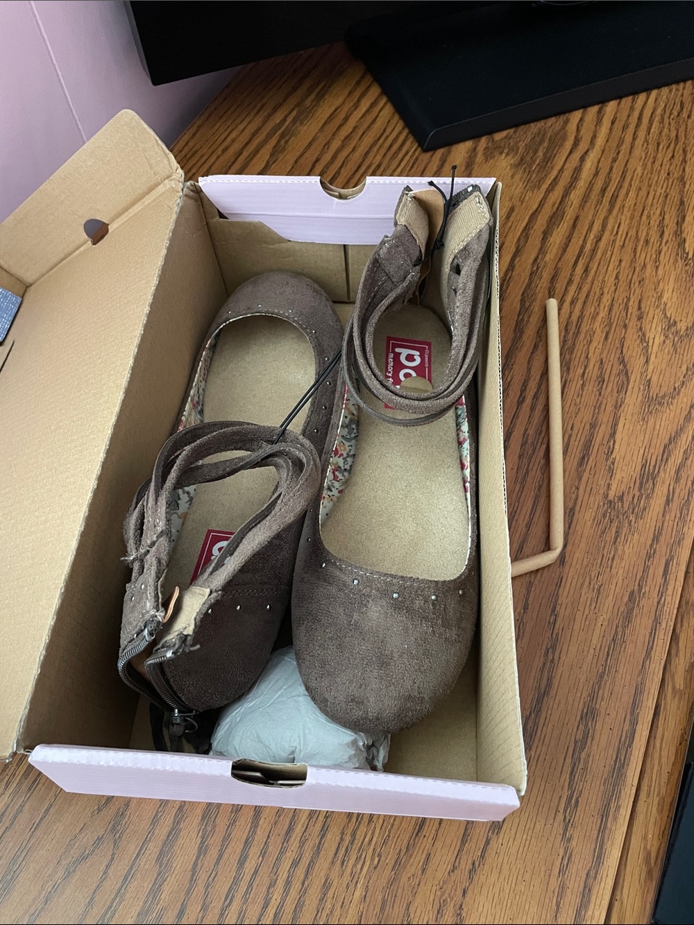 Woman’s Brown Suede Ankle-Strap Flats
